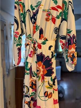 Premier Amour Woman Cream Blouse with Navy, Green and Orange Floral Accents